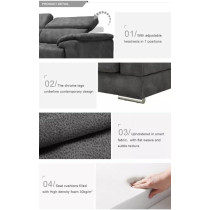Home Couch Sofa Set Furniture Super Loading Ability Dark Grey L-Shape Chaise Modern Living Room Sofas With 3 Adjustable Headrest