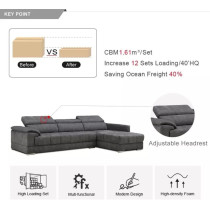 Home Couch Sofa Set Furniture Super Loading Ability Dark Grey L-Shape Chaise Modern Living Room Sofas With 3 Adjustable Headrest