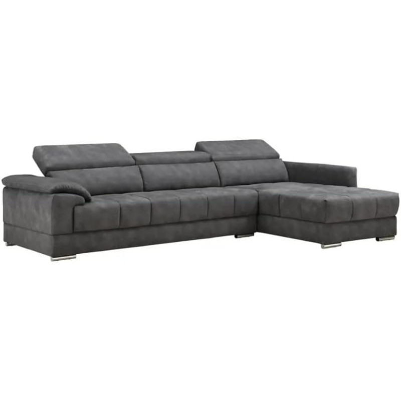 Home Couch Sofa Set Furniture Super Loading Ability Dark Grey L-Shape Chaise Modern Living Room Sofas With 3 Adjustable Headrest