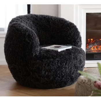 Living Room Classic Leisure Sofa Chair Fluffy Shaggy Mongolian Animal Fur Sheepskin Chair With Puff
