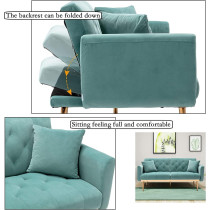 Light Luxury Velvet Convertible Modern Sofa Cum Bed (Turquoise)