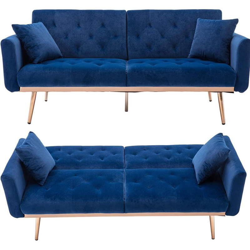 Light Luxury Velvet Convertible Modern Sofa Cum Bed (Blue)