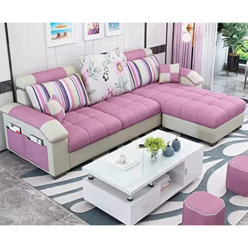 Modular Modern Corner Beds Sectional L Shape Sofa Set Furniture Living Room Sofas (Pink)