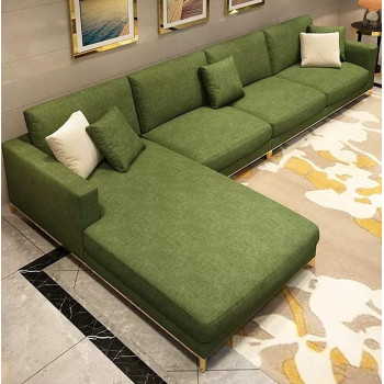 Luxury L Shape Sofa Set With Golden Stainless Steel Furniture For Living Room Sofas (Green)