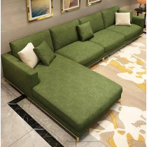 Luxury L Shape Sofa Set With Golden Stainless Steel Furniture For Living Room Sofas (Green)