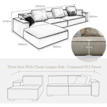 Jd Leather Sofa Combination Sofa Living Room Furniture (Beige, Three-Seat&Chaise Longue, 3600 * 1800 * 670)