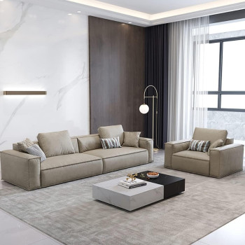 Jd Leather Sofa Combination Sofa Living Room Furniture (Beige, Four-Seat&Single Seat, 2800Mm, 1200Mm)
