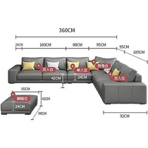 Nordic Style Luxury Furniture Sofa Set Corner Sofa L Shaped Sofa (L:Grey)