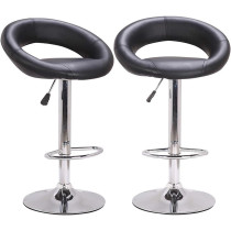 i@Home Bar Stools, Swivel Adjustable Pu Leather Seat Stools, With Chrome Plated Footrest And Base, For Kitchen Bar Bistro Pub Use, Set Of 2 (C-Black)