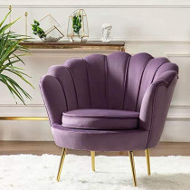 Round Shaped Flower Chair - Mettle Legs - Velvet (Purple)