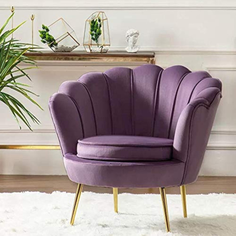 Round Shaped Flower Chair - Mettle Legs - Velvet (Purple)