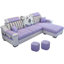 L Shape Sofa 3 Seat Linen Living Room Sofa Set Home Furniture Modern Design Frame Soft Sponge Shape Home Furniture(Foot Ped + 2 Cloth Stool),A