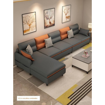 Modern L Shape Sofa Love Seat Sectional Nordic Pouf Large Sofa Lounge Simple Home Furniture (320Cm, Grey+Orange)