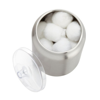 Idesign Austin Bathroom Storage, Lidded Canister For Personal Items, Stainless Steel Cotton Pad Holder, Clear/Matte Silver, 8.9 Cm In Diameter X 14.6 Cm