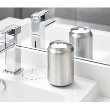 Idesign Austin Bathroom Storage, Lidded Canister For Personal Items, Stainless Steel Cotton Pad Holder, Clear/Matte Silver, 8.9 Cm In Diameter X 14.6 Cm