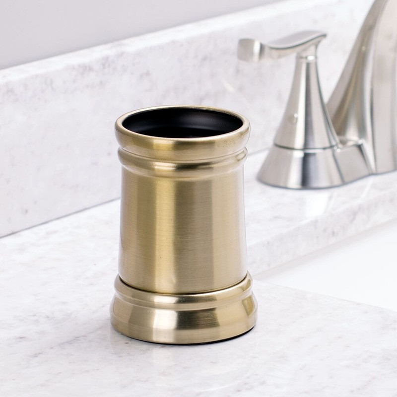 Idesign Sutton Tumbler Cup For Bathroom Vanity Countertops, Soft Brass