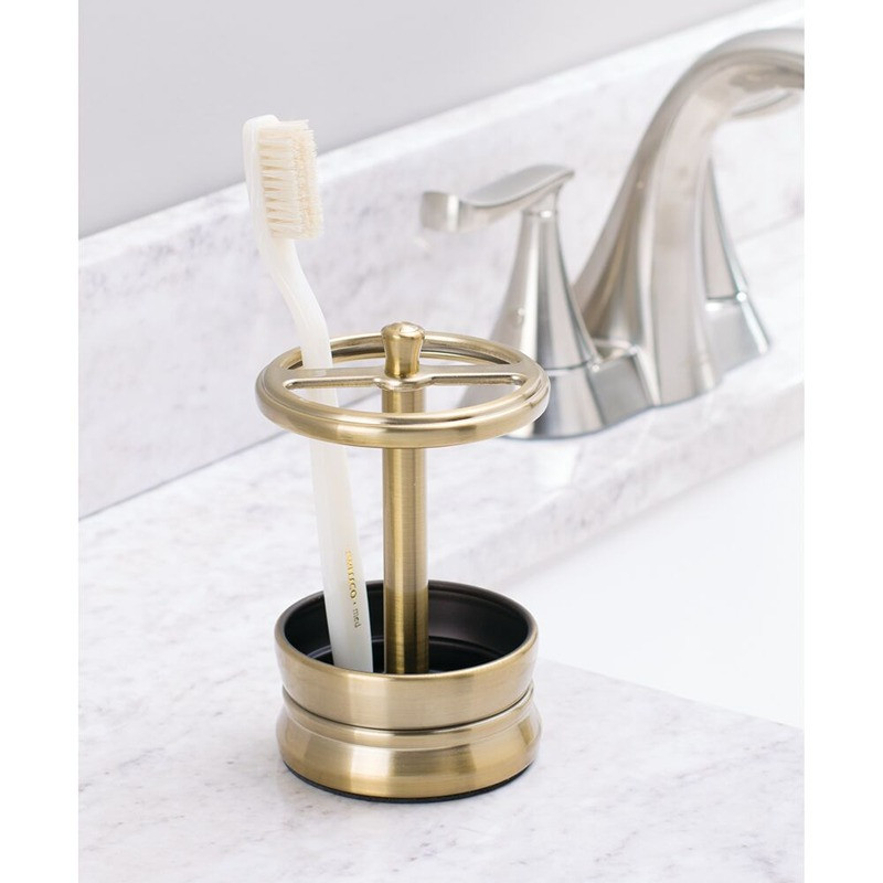 Idesign Sutton Toothbrush Holder Stand For Bathroom Vanity Or Countertop, Soft Brass
