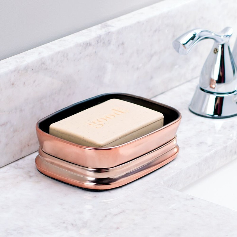 Idesign Sutton Bar Soap Dish For Bathroom Vanities, Kitchen Sink, Rose Gold