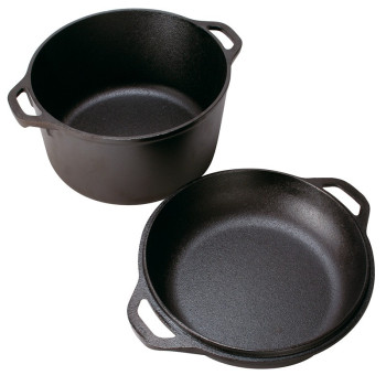 Lodge 5 Quart Cast Iron Double Dutch Oven, Black