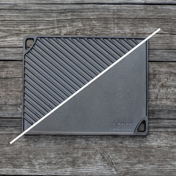 Lodge 42.55 X 24.13 Cm / 16.75 X 9.5 Inch Pre-Seasoned Cast Iron Rectangular Reversible Grill/Griddle, Black