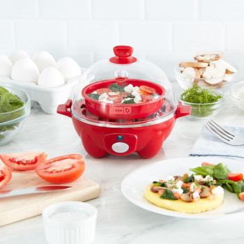 Dash Rapid Egg Cooker: 6 Egg Capacity Electric Egg Cooker For Hard Boiled Eggs, Poached Eggs, Scrambled Eggs, Or Omelets With Auto Shut Off Feature, Red