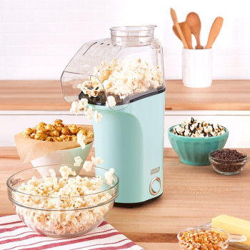 Dash Hot Air Popcorn Popper Maker With Measuring Cup To Portion Popping Corn Kernels + Melt Butter, 16 Cups, Aqua