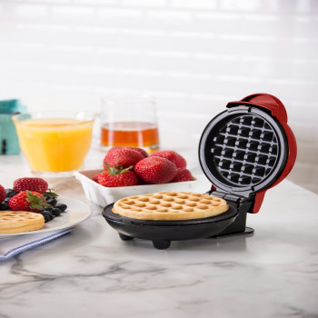Dash Mini Waffle Maker Machine For Individuals, Paninis, Hash Browns, And Other On The Go Breakfast, Lunch, Or Snacks With Easy To Clean, Non-Stick Sides, 4 Inch, Red