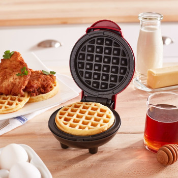 Dash Mini Waffle Maker Machine For Individuals, Paninis, Hash Browns, And Other On The Go Breakfast, Lunch, Or Snacks With Easy To Clean, Non-Stick Sides, 4 Inch, Red