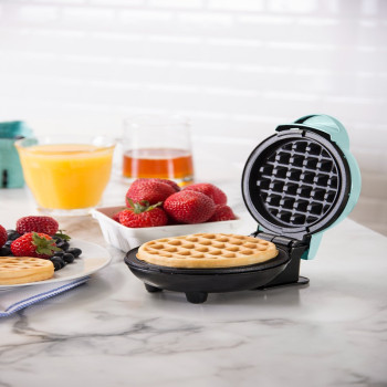 Dash Mini Waffle Maker Machine For Individuals, Paninis, Hash Browns, And Other On The Go Breakfast, Lunch, Or Snacks With Easy To Clean, Non-Stick Sides, 4 Inch, Aqua