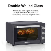 Hamilton Beach 55L 2200W Convection Toaster Oven With Rotisserie Grill, Double Walled Glass, Oyster Grey Color, 6 Accessories, 6 Functions, Max 230 Degree Temp and 60 Mins Timer, 2 Years Warranty, CTGL55-ME