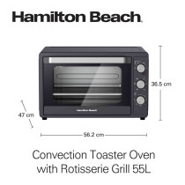 Hamilton Beach 55L 2200W Convection Toaster Oven With Rotisserie Grill, Double Walled Glass, Oyster Grey Color, 6 Accessories, 6 Functions, Max 230 Degree Temp and 60 Mins Timer, 2 Years Warranty, CTGL55-ME