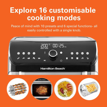 Hamilton Beach 12L Digital Air Fryer Oven, 16 Cooking Modes And 7 Accessories To Airfry, Bake, Roast, Rotisserie Grill, Toast, Dehydrate, Defrost, Reheat, Keep Warm, 2 Years Limited Warranty, Af1212-Me