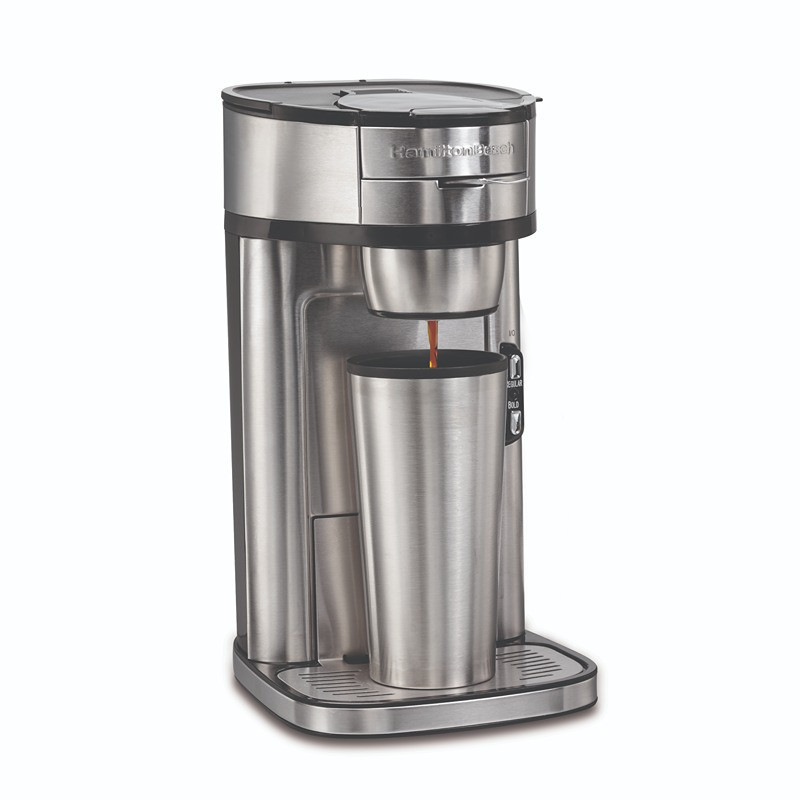 Hamilton Beach The Scoop Single-Serve Coffee Maker, Brews 250-410 Ml Cups Coffee In Mins, 2 Metal Filters, 2 Brew Settings, Adjustable Mug Stand, Stainless Steel, 1400W, 2 Years Warranty, 49981-SAU