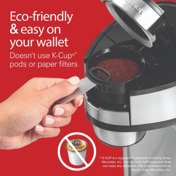 Hamilton Beach The Scoop Single-Serve Coffee Maker, Brews 250-410 Ml Cups Coffee In Mins, 2 Metal Filters, 2 Brew Settings, Adjustable Mug Stand, Stainless Steel, 1400W, 2 Years Warranty, 49981-SAU