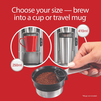 Hamilton Beach The Scoop Single-Serve Coffee Maker, Brews 250-410 Ml Cups Coffee In Mins, 2 Metal Filters, 2 Brew Settings, Adjustable Mug Stand, Stainless Steel, 1400W, 2 Years Warranty, 49981-SAU