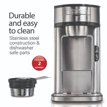 Hamilton Beach The Scoop Single-Serve Coffee Maker, Brews 250-410 Ml Cups Coffee In Mins, 2 Metal Filters, 2 Brew Settings, Adjustable Mug Stand, Stainless Steel, 1400W, 2 Years Warranty, 49981-SAU