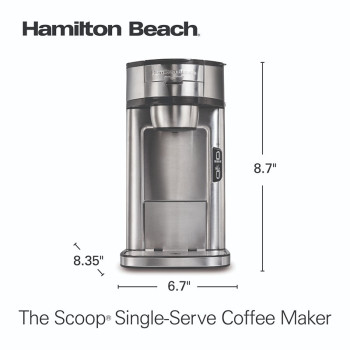 Hamilton Beach The Scoop Single-Serve Coffee Maker, Brews 250-410 Ml Cups Coffee In Mins, 2 Metal Filters, 2 Brew Settings, Adjustable Mug Stand, Stainless Steel, 1400W, 2 Years Warranty, 49981-SAU