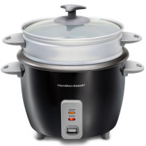 Hamilton Beach 1.5L Rice Cooker & Steamer, 16 Cups Cooked (8 Cups Uncooked) Rice Capacity, Removable Easy To Clean Non-Stick Pot, One-Touch Healthy Cooked Meals, 500W, 2 Year Warranty, Black, 37517-Me