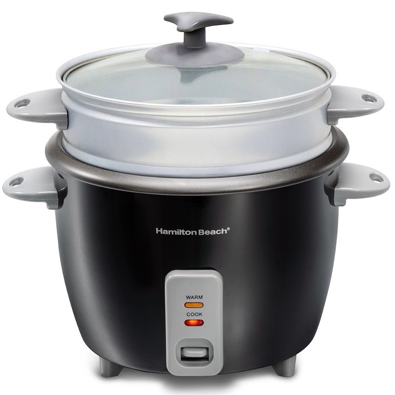 Hamilton Beach 1.5L Rice Cooker & Steamer, 16 Cups Cooked (8 Cups Uncooked) Rice Capacity, Removable Easy To Clean Non-Stick Pot, One-Touch Healthy Cooked Meals, 500W, 2 Year Warranty, Black, 37517-Me