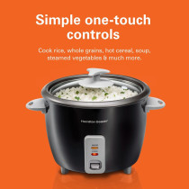 Hamilton Beach 1.5L Rice Cooker & Steamer, 16 Cups Cooked (8 Cups Uncooked) Rice Capacity, Removable Easy To Clean Non-Stick Pot, One-Touch Healthy Cooked Meals, 500W, 2 Year Warranty, Black, 37517-Me