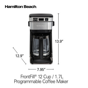 Hamilton Beach Frontfill 12 Cup Programmable Coffee Maker, 1.7L Glass Carafe, 950W, Wake Up Ready, 3 Brewing Options, Reusable Mesh Filter, Clean Reminder, Auto Shut Off, 2 Years Warranty, 46310-ME