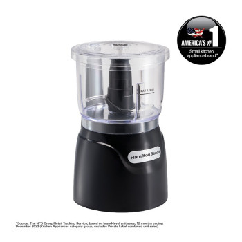 Hamilton Beach Stack and Press Food Chopper, 710 Ml / 3 Cup Capacity, 350W, Chop, Puree, Emulsify, Easy Cleaning With Removable Bowl And Blade, Cord Wrap For Easy Storage, 2 Years Warranty, 72850-ME
