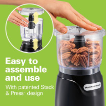 Hamilton Beach Stack and Press Food Chopper, 710 Ml / 3 Cup Capacity, 350W, Chop, Puree, Emulsify, Easy Cleaning With Removable Bowl And Blade, Cord Wrap For Easy Storage, 2 Years Warranty, 72850-ME