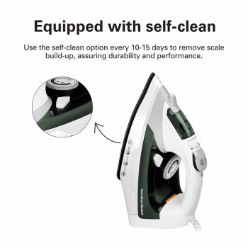 Hamilton Beach Steam Iron 2200W, Vertical Steam, 23G/Min Steam Flow, Steam Shot, Water Spray, Dry And 3 Steam Settings, Non-Stick Soleplate, 300Ml Tank, Anti-Drip, Anti-Calc, Self Clean, 2 Yrs Warranty