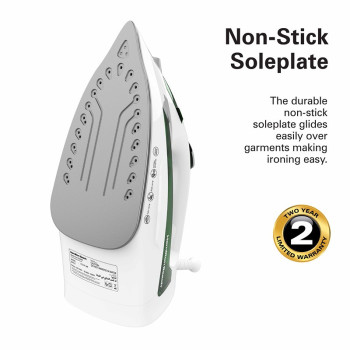 Hamilton Beach Steam Iron 2200W, Vertical Steam, 23G/Min Steam Flow, Steam Shot, Water Spray, Dry And 3 Steam Settings, Non-Stick Soleplate, 300Ml Tank, Anti-Drip, Anti-Calc, Self Clean, 2 Yrs Warranty