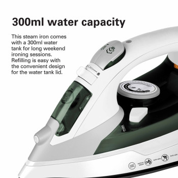 Hamilton Beach Steam Iron 2200W, Vertical Steam, 23G/Min Steam Flow, Steam Shot, Water Spray, Dry And 3 Steam Settings, Non-Stick Soleplate, 300Ml Tank, Anti-Drip, Anti-Calc, Self Clean, 2 Yrs Warranty