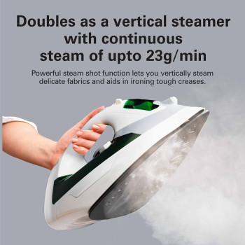 Hamilton Beach Steam Iron 2200W, Vertical Steam, 23G/Min Steam Flow, Steam Shot, Water Spray, Dry And 3 Steam Settings, Non-Stick Soleplate, 300Ml Tank, Anti-Drip, Anti-Calc, Self Clean, 2 Yrs Warranty