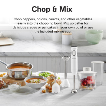 Hamilton Beach 600W Hand Blender With 500Ml Chopper, Whisker, 700Ml Beaker, Variable Speed Dial And Turbo Boost - Blend, Whip, Chop, Mix And Puree All In One, 2 Storage Lids, 2 Years Warranty, Hb6040-Me