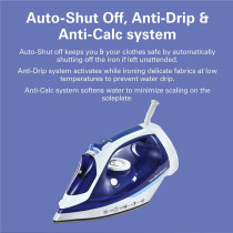 Hamilton Beach Steam Iron 2500W, Ceramic Soleplate, Auto-Shut Off, Vertical Steam,35G/Min Steam,Water Spray,Steam Shot, Dry, Eco And Max Settings, 300Ml, Anti-Drip, Anti-Calc, Self Clean, 2 Yrs Warranty