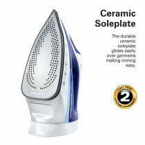 Hamilton Beach Steam Iron 2500W, Ceramic Soleplate, Auto-Shut Off, Vertical Steam,35G/Min Steam,Water Spray,Steam Shot, Dry, Eco And Max Settings, 300Ml, Anti-Drip, Anti-Calc, Self Clean, 2 Yrs Warranty